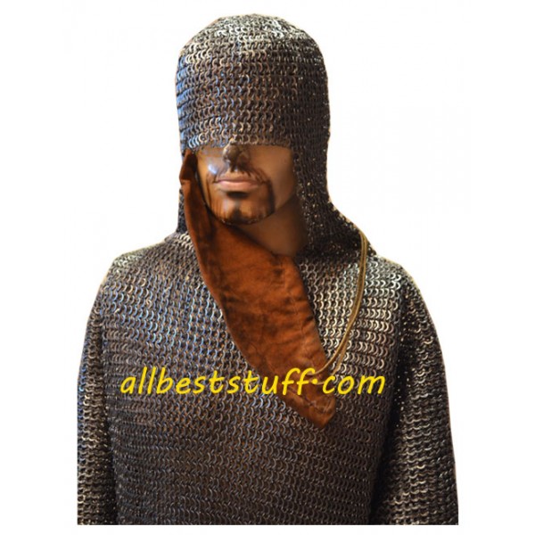 SANGAMSTEELCRAFT New Gift Round Riveted With Flat Warser Chain mail shirt 9 mm Medieval Coif/Hood 