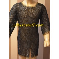 Chain Mail Round Riveted Shirt Black with Round Rivet Brass Rings Large Maille